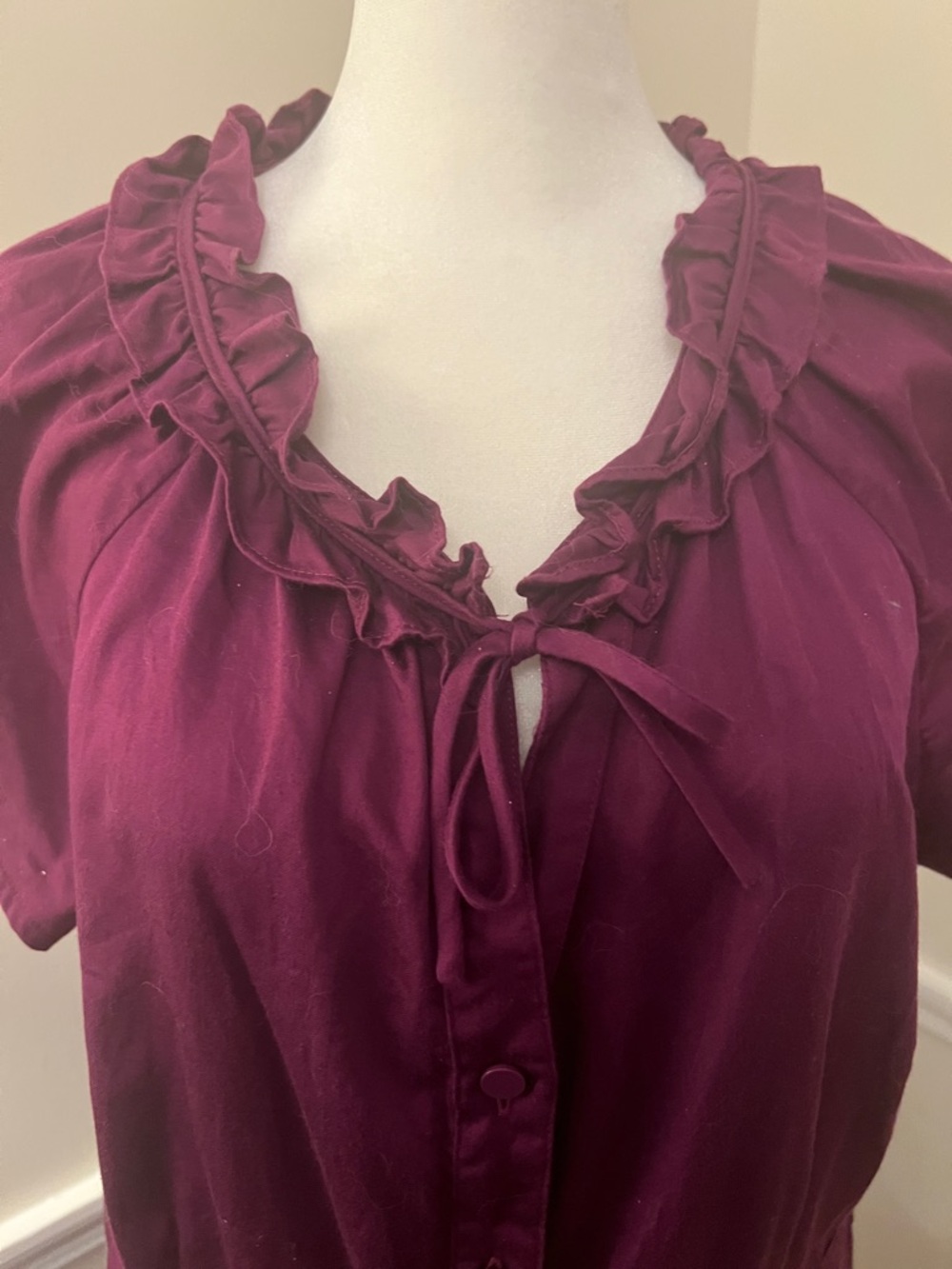 LOFT Plum Ruffle-Trim Button-Front Mini Dress - Picture 4 of 6